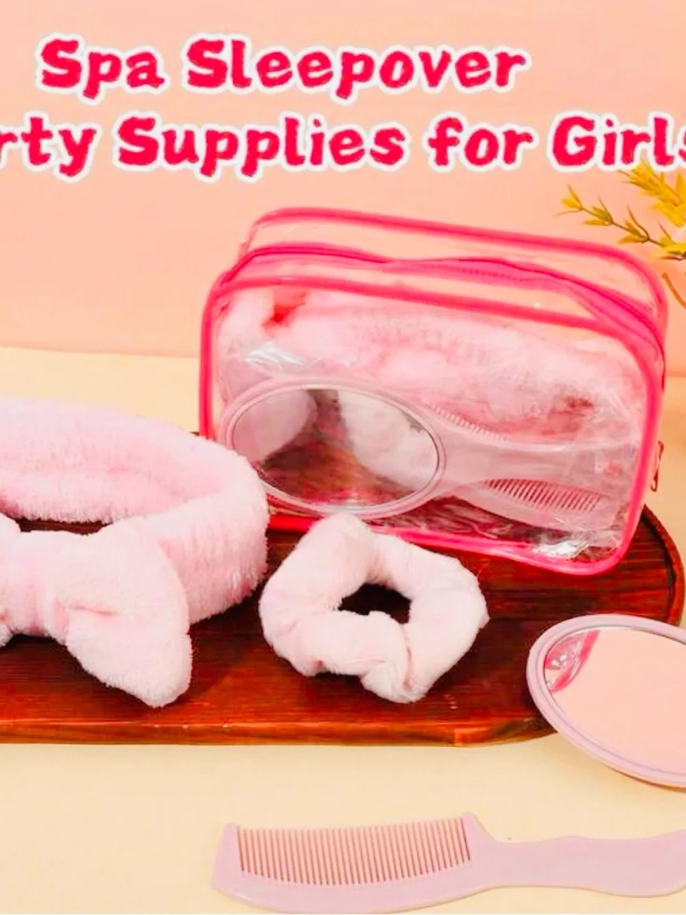 Pink Spa Sleepover Set - Headband, Scrunchie & Clear Bag